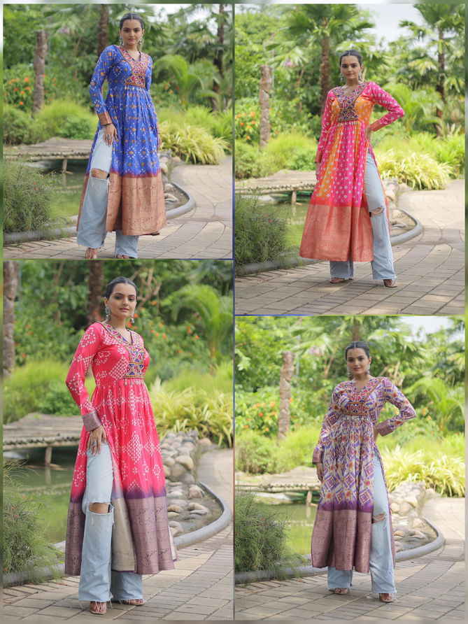 KA 1129 Kutchi Gamthi Work Printed Cotton Navaratri Special Kurtis Wholesale Shop In Surat